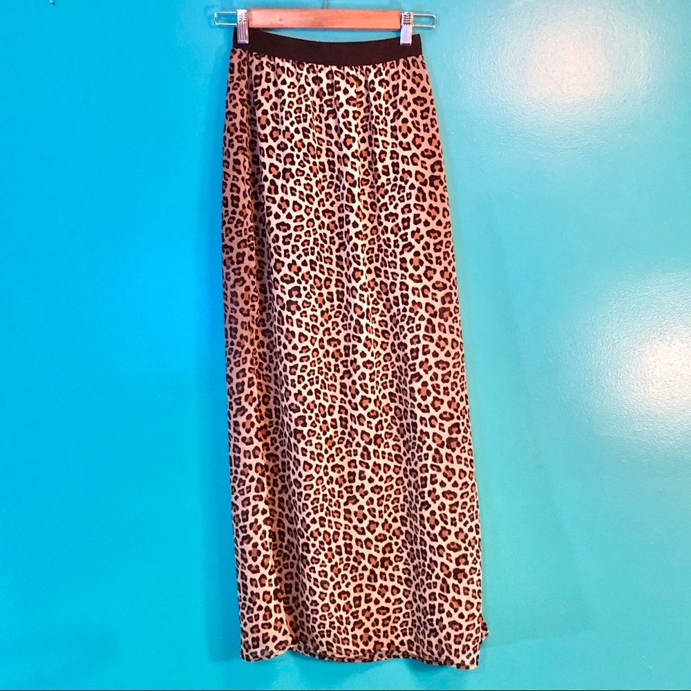 H&M Leopard Print Double Slit Sheer Maxi Skirt